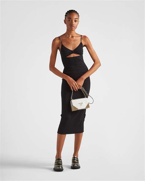 prada black midi dress|Prada.